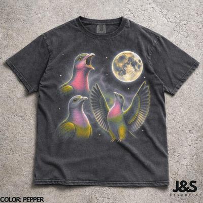 Drei rosa halsige grüne Tauben Mondhemd, Vintage Vogel Grafik T-Shirt, Retro Tauben T-Shirt, Exotischer Vogel Liebhaber Geschenk