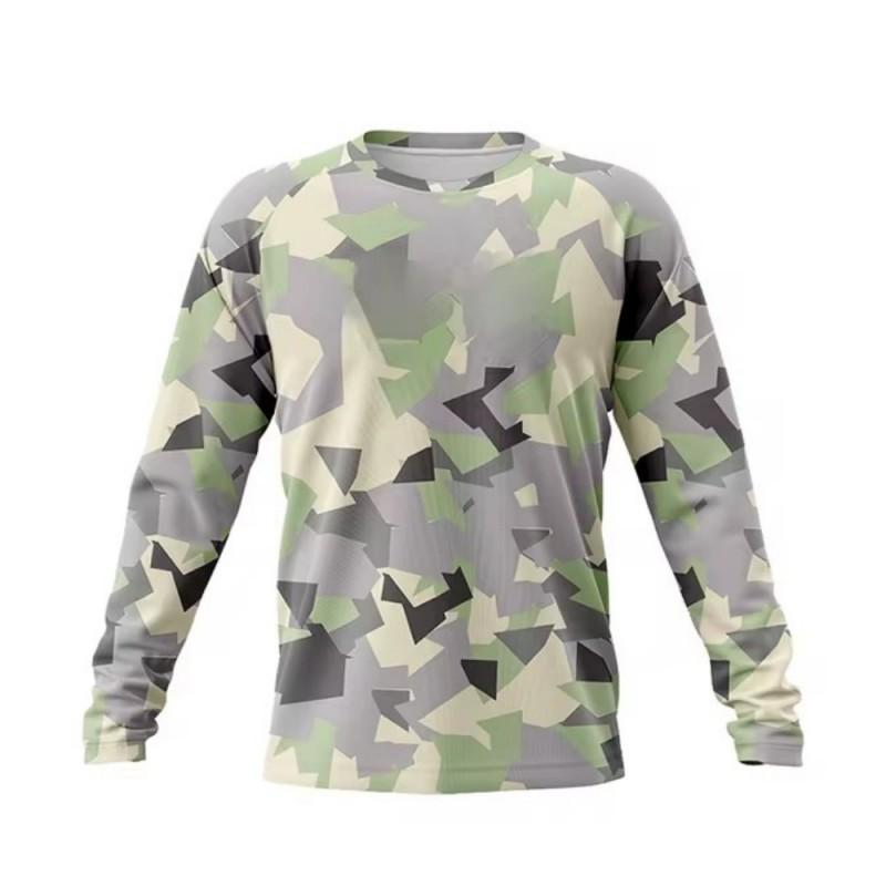 Mens Printed Long Sleeve Crew Neck Fishing Shirt Quick Dry Breathable UV Protection Outdoor Sport T-Shirt
