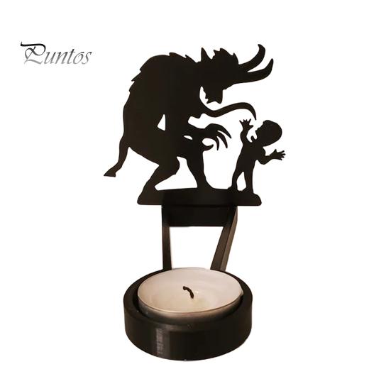 Halloween Candle Holder Metal Tealight Candle Holder with Scary Figure Silhouette Spooky Ghost Tealight Shadow Caster for Indoor Decor