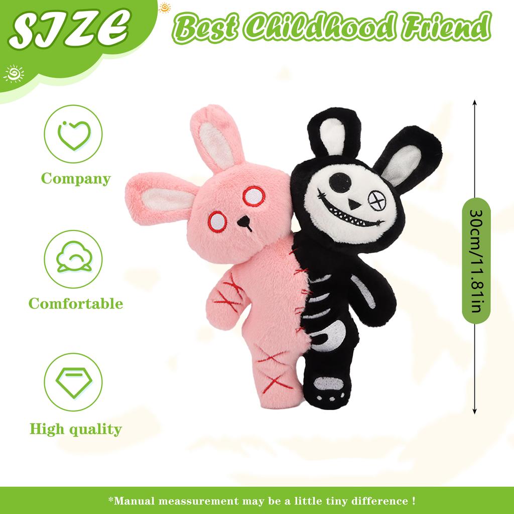 Peluche effrayante Gothique à double tête Crâne Lapin Animal en peluche Jouet lapin Décoration Halloween Cadeau pour enfants