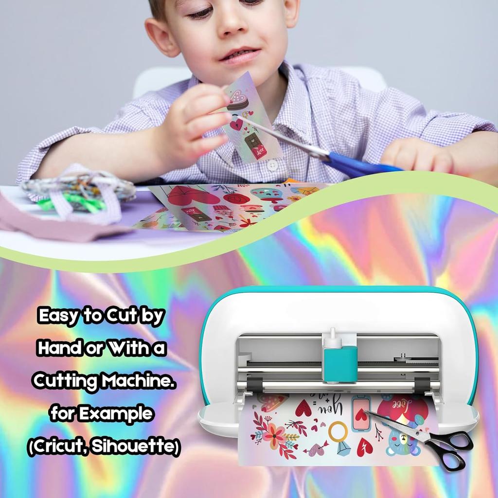 Holographic Printable Vinyl Sticker Paper for Inkjet Printer - 30 Sheets - 8.5" x 11" - Waterproof Labels Paper, Dries Quickly,Vivid Colors,Tear