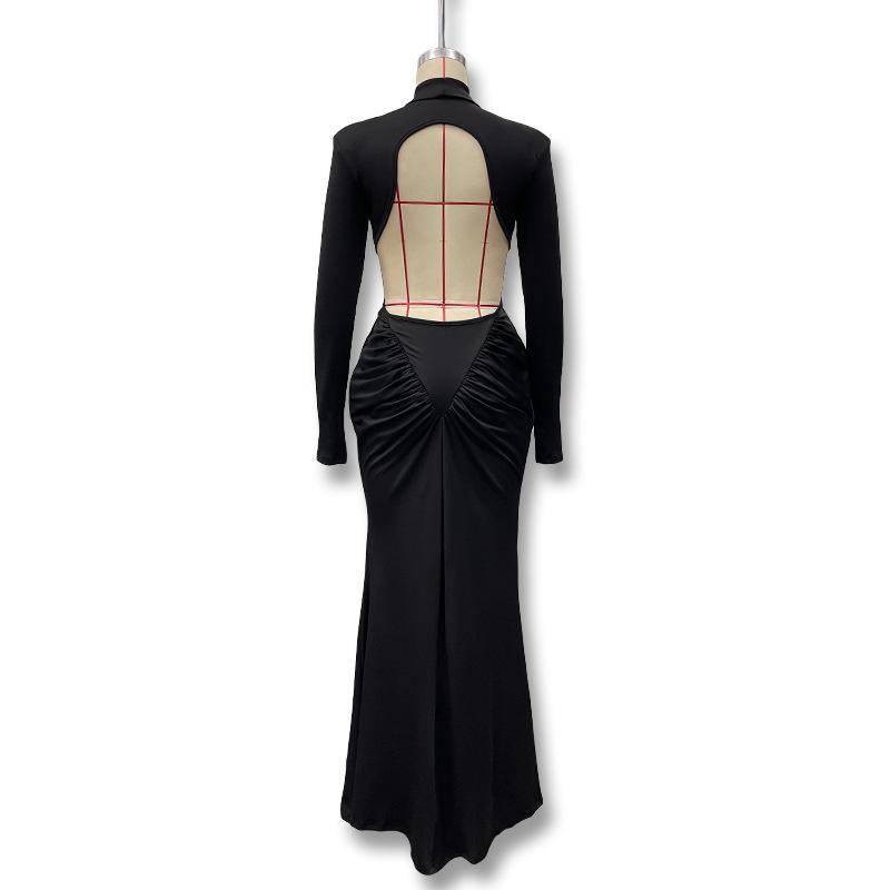 Spring Long Sleeve High Neck Bodysuit Backless Dress For Women