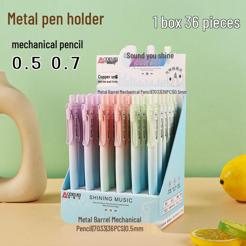 Metal Barrel Automatic Pencils, 36-Pack, with Copper Clip, Push-Button, 0.5mm & 0.7mm for Students