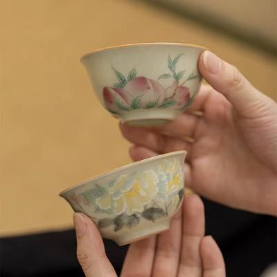 Master Cup Teacup Ru Kiln Secret Yellow Hand Painted Teacup Chinese Household Ceramics Personal Special Tea Drinking Single Cup Tea Tasting Cup