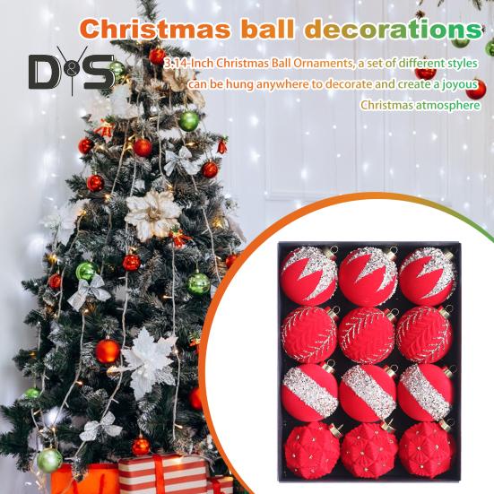 12Pcs Christmas Ball Ornaments Shatterproof Plastic Xmas Tree Hanging Baubles for Holiday Party Wedding Decoration