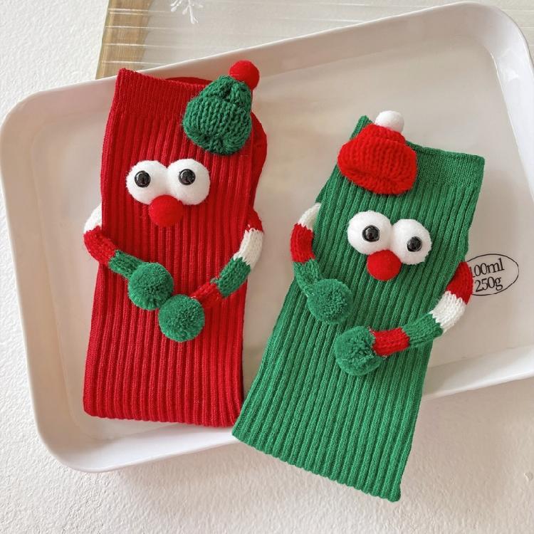 Christmas Funny Hand Socks Novelty Cartoon Big Eyes Middle Tube Socks Hosiery for Adult Kids Holiday Festival Party Gift