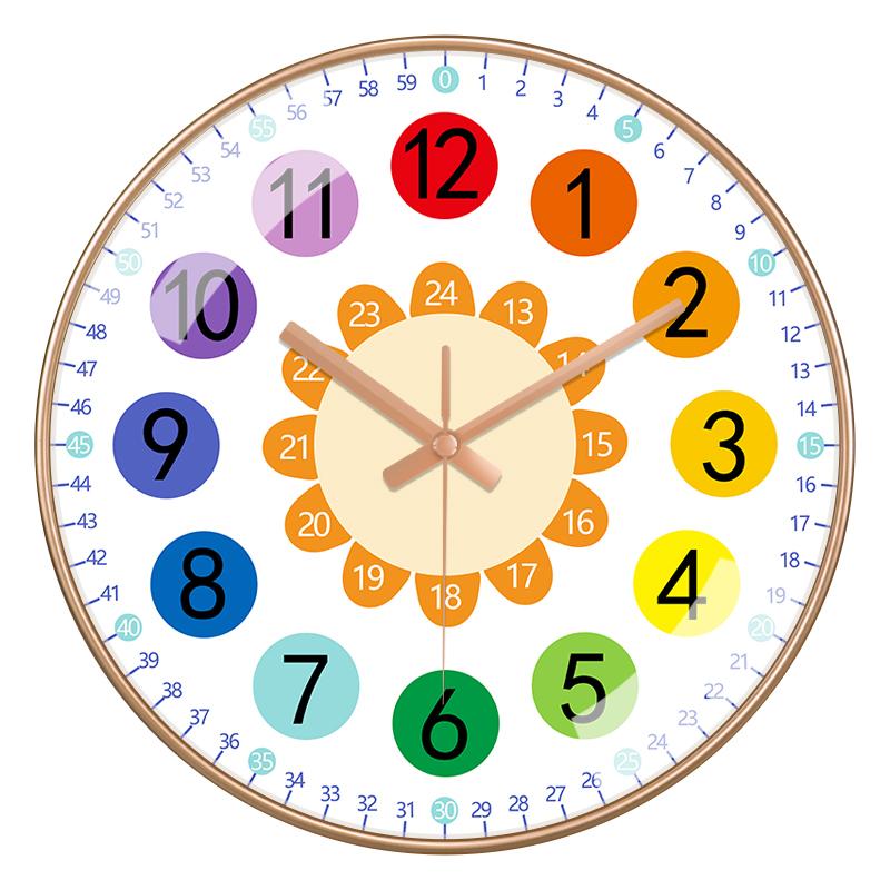Time Teaching Wall Clock, 14 Inch Early Education Silent Clock with Large Colorful Numbers, Learning Clock for Kids Bedroom