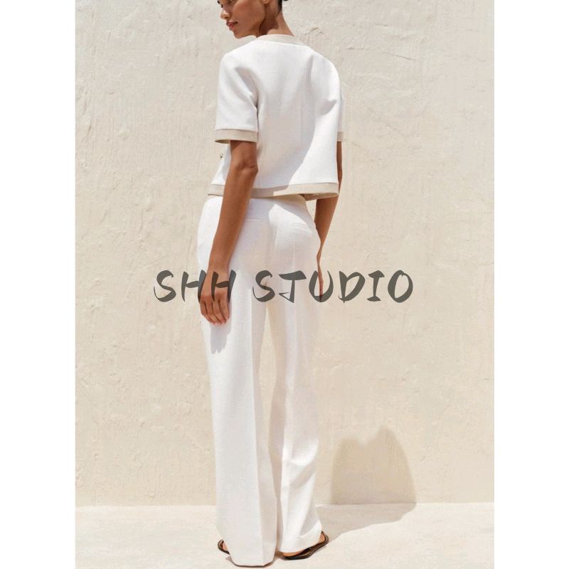 Contrast Color Trim Blazers 3597696 8317593 High Waist Straight Pants 3599696 8316593