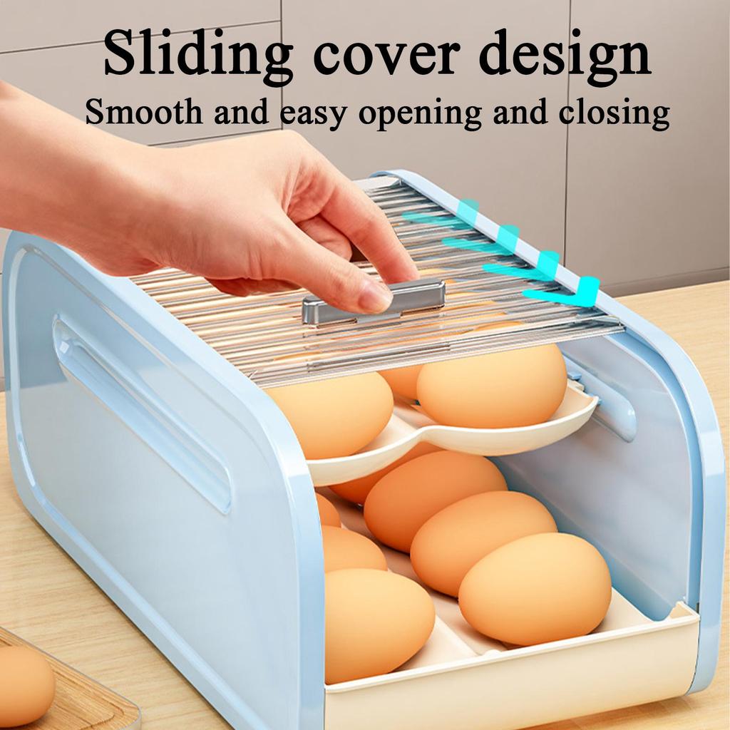 Fridge Egg Holder Automatic Rolling Storage Dispenser Egg Holder Countertop Storage Box For Freezer Home Kitchen Pantry Cabinet