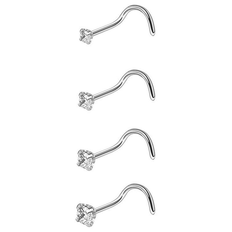 4/12PCS Stainless Steel Zircon Nose Piercing Stud Set L Shape Nose Ring Lot Twist Nose Ring Stud Bulk Body Piercing Nariz Pack