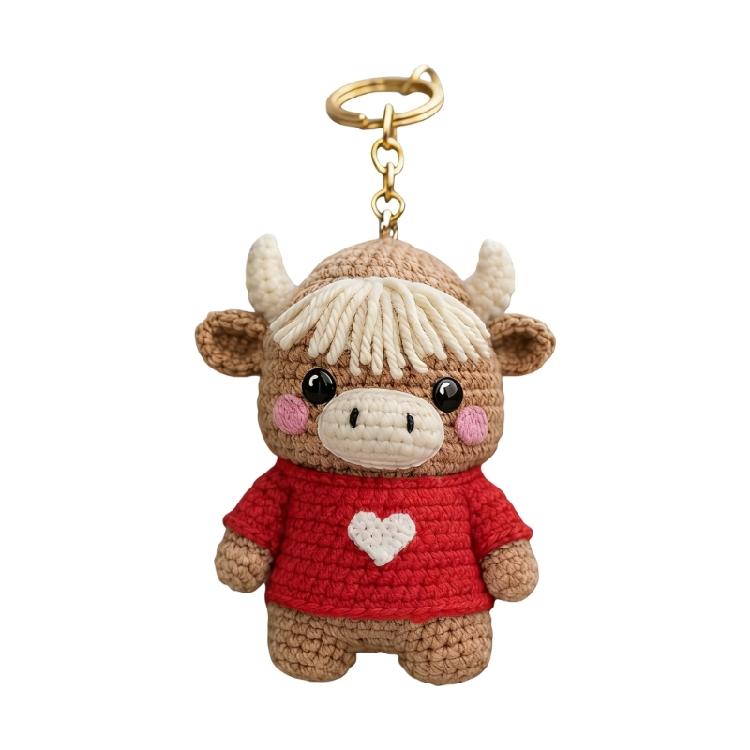 

Sweetheart Gift Highland Cow Shaped Double Key Chain Accessories For Lovers Handmade Wonderful Present