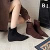 Korean Version of Retro Versatile Pointed Low-heeled Short Boots Women's 2025 Autumn and Winter New Suede Women's Boots Rear Zipper Thin Boots