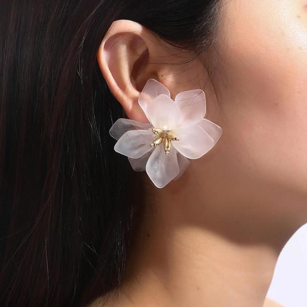 Delysia King Women Romantic Temperament Acrylic Petal Earrings Girl 2025 Cute Lifelike Flower High Grade Ear Stud
