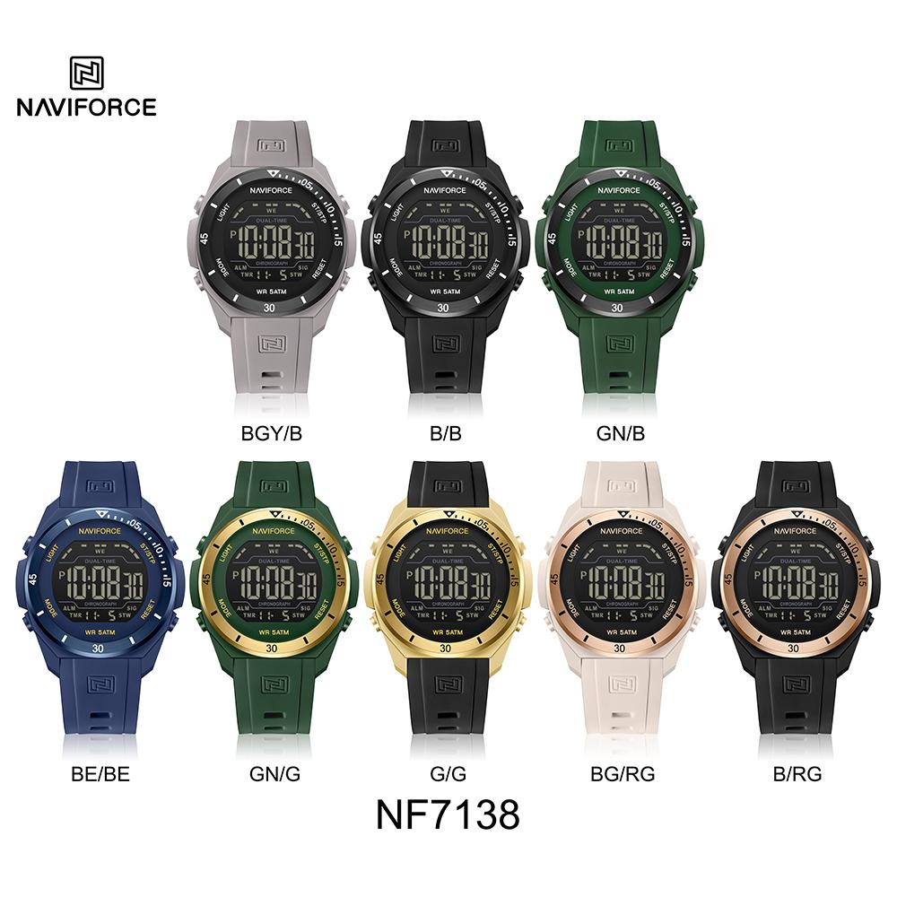 NAVIFORCE Original DIgital Watch Men LCD Display Calendar Date Chronograph Alarm Night Pattern Silicone Strap Waterproof Boys Watch NF7138