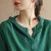 Women's Hooded Shirt Vintage Spring Loose Thin Pullover Long Sleeve Simple Plus Size Solid Blouses Ladies