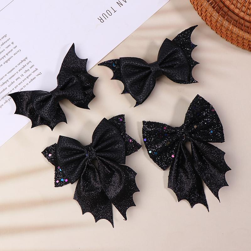 Classical Halloween Festival Girl'S Chunky Leather Bat Hair Bow Clip Wholesale Diy Hair Accessories Headwear Barrette