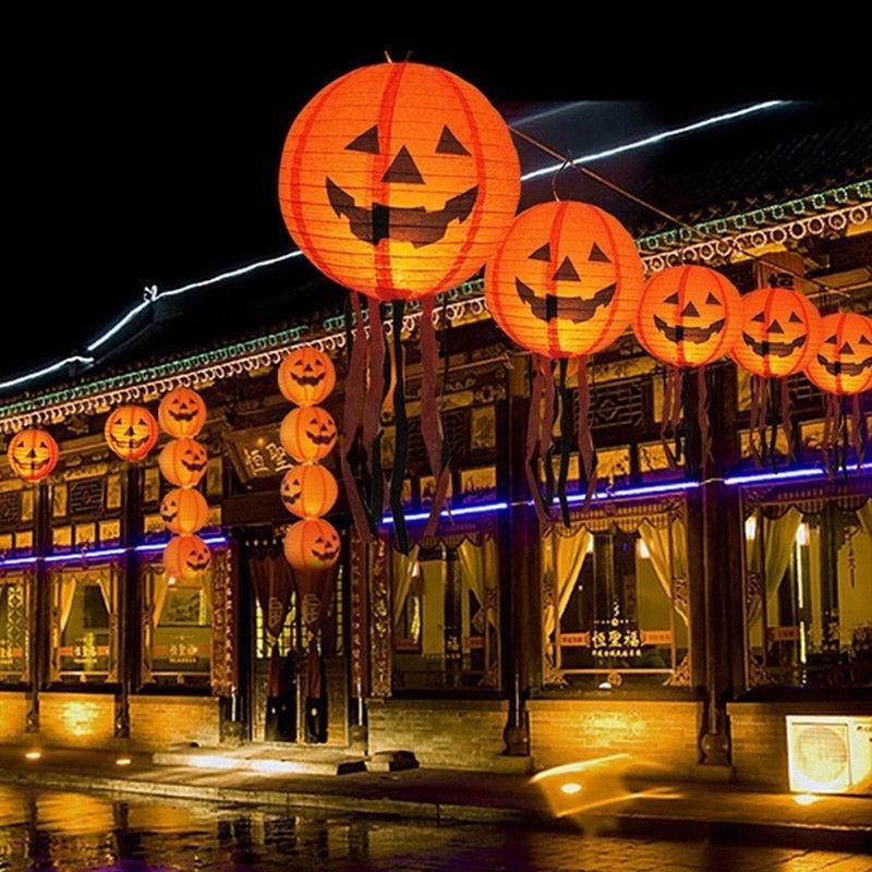 Decoração de Halloween LED Abóbora de Papel Lanterna Pendurada Luz Lâmpada Casa Lanterna de Terror Suprimentos