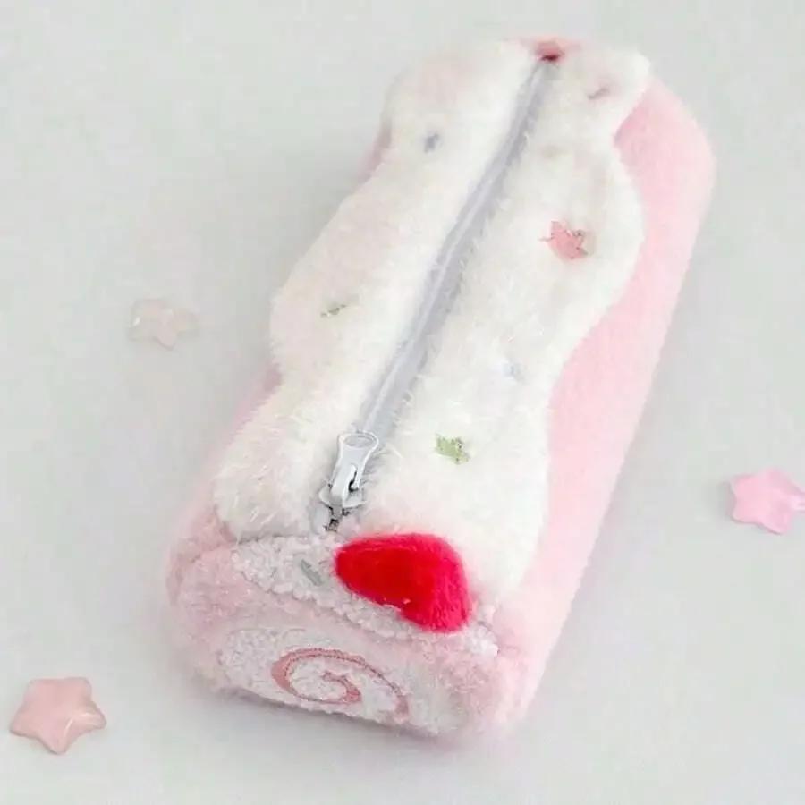 Cute Swiss Roll Plush Pencil Case, Large Capacity, Sweet High-Quality Stationery Storage Bag For Students DGGM