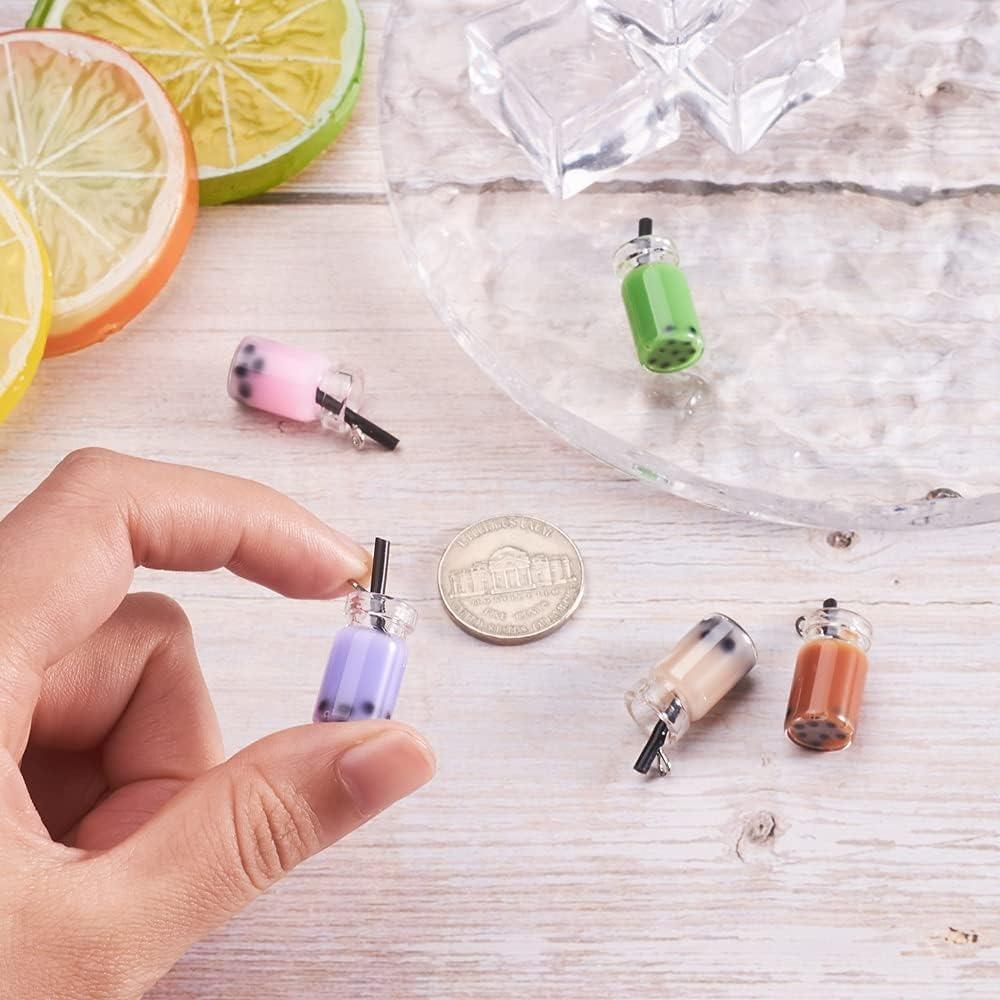 8/20pcs Tea Glass Bottle Pendants Resin Milk Tea Drink Cup Dangle Charms Colorful Lovely Hang Ornament Links 27x12mm DIY Necklace Jewelry Making