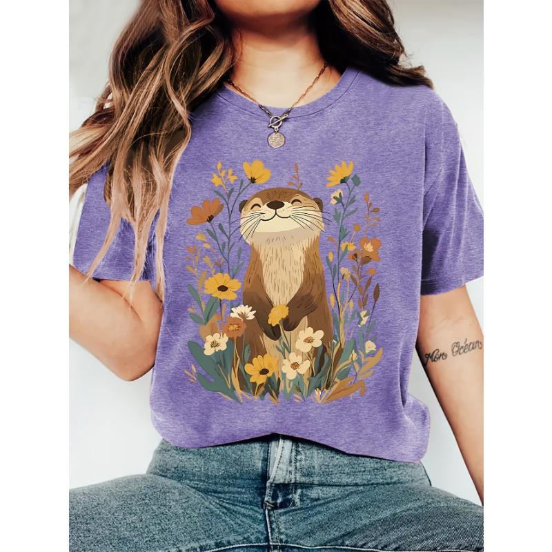 Women's Summer Clothing Printed Round Neck One-piece Summer Short Sleeved T-shirt