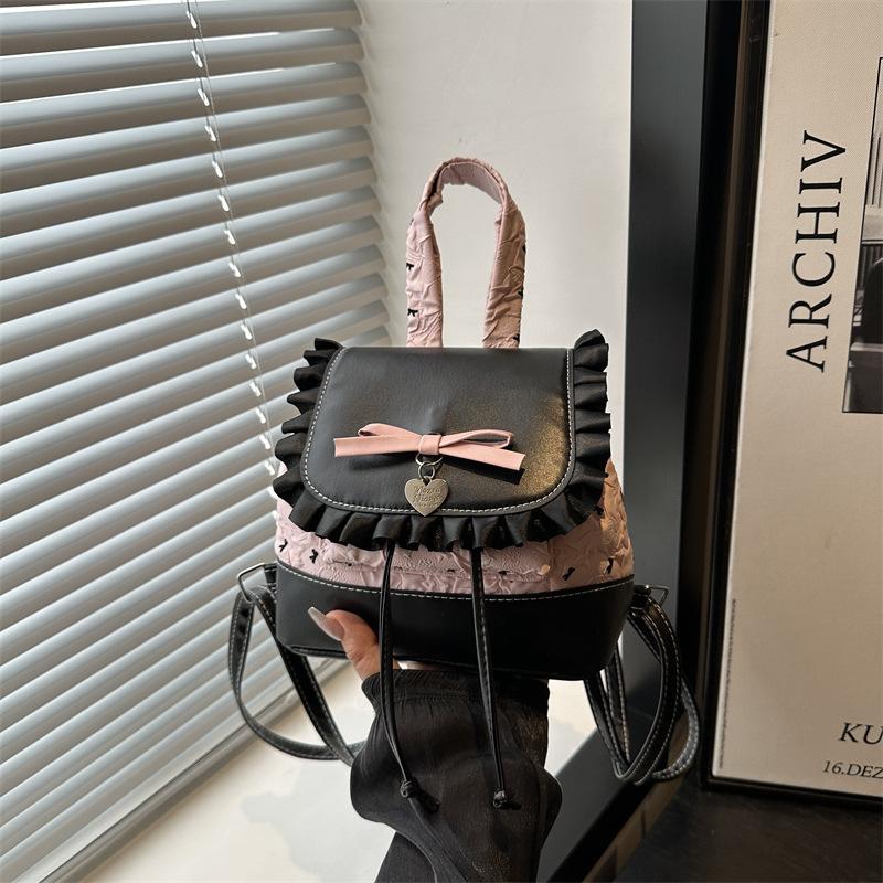 Versatile Casual Backpack Female Student Class Commuter Personalized Lace Lace Backpack розовый