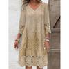 Button V-neck Short Sleeved Lace Printed Women's Dress Elegant Casual Fashionable High Street Spring Dresses