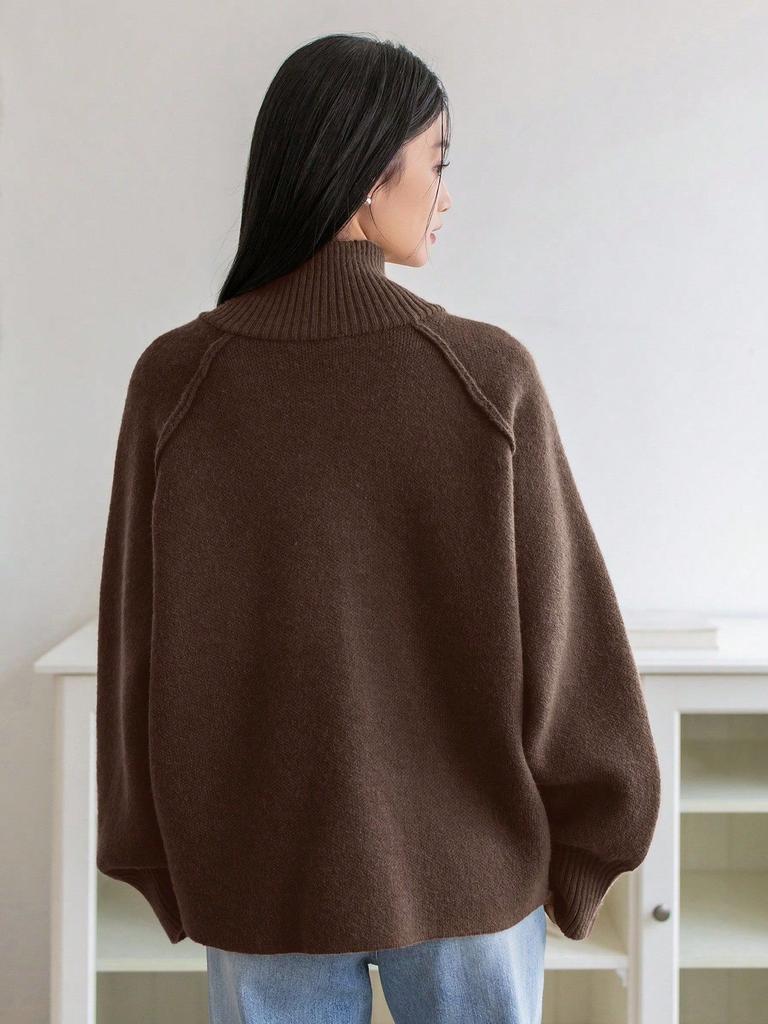 Solid Stand Collar Zip Knitted Cardigan Top Sweater Jacket