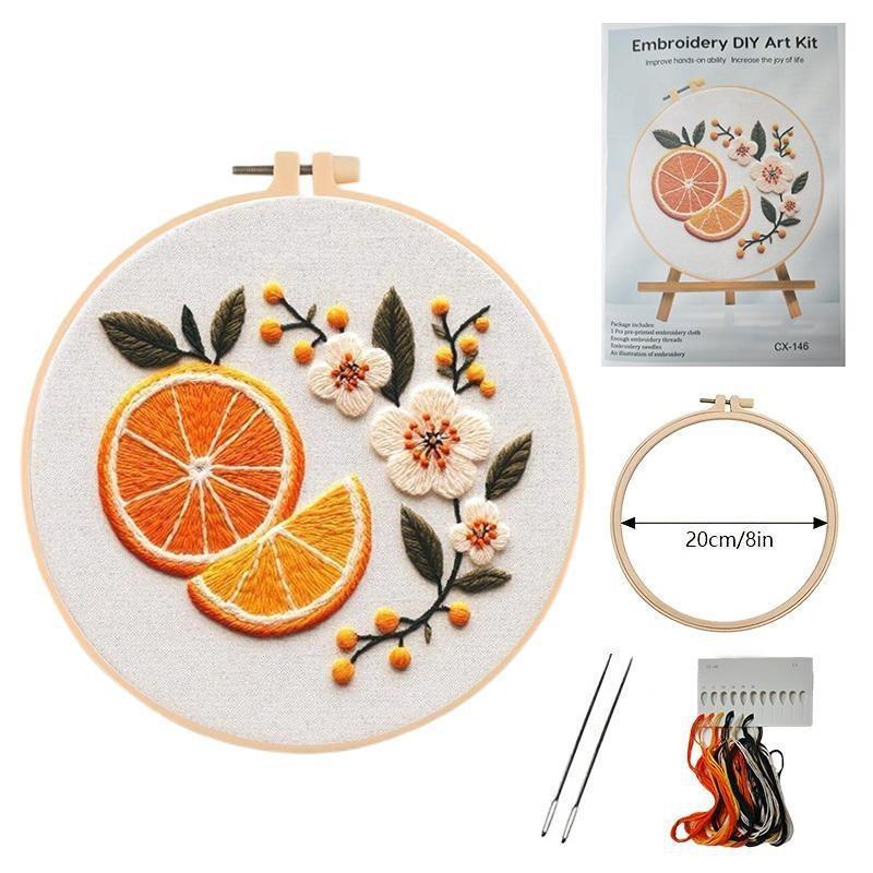 1set Fruit and Flower Embroidery Series DIY Embroidery Materials, Including Tools, Suitable for Beginners, Hand Embroidery Fabric Material Set