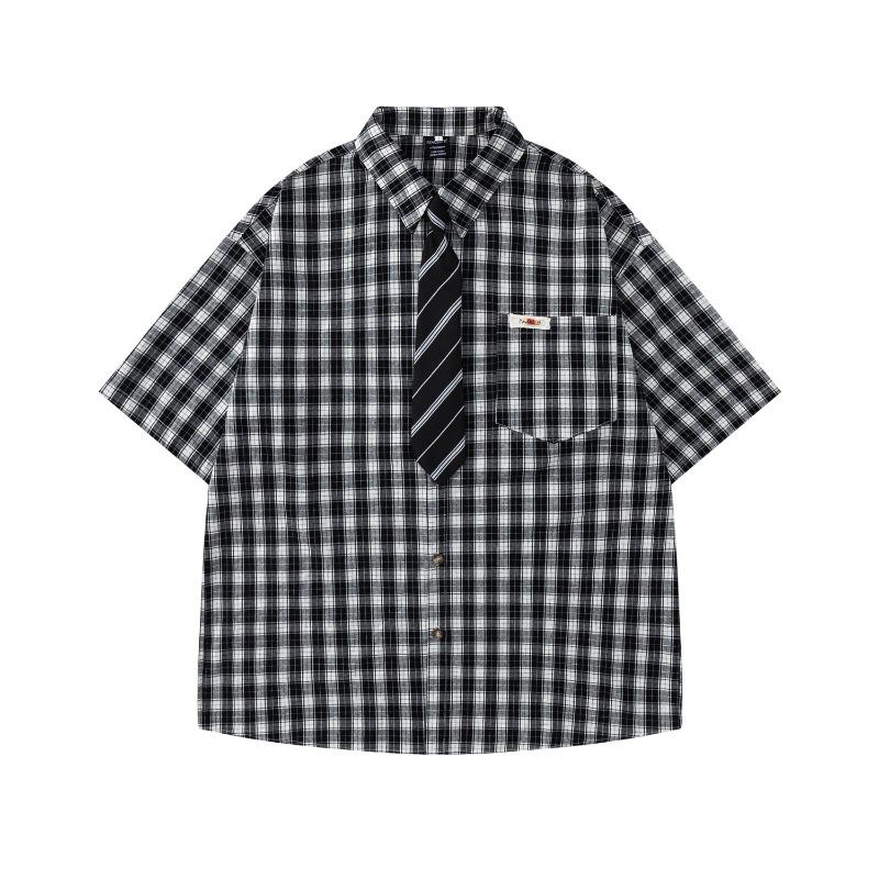 Accessori per Cravatte Academy Camicia a Maniche Corte a Quadri Estate Nuova Larga Casual Versatile Camicia per Uomo e Donna Coppie
