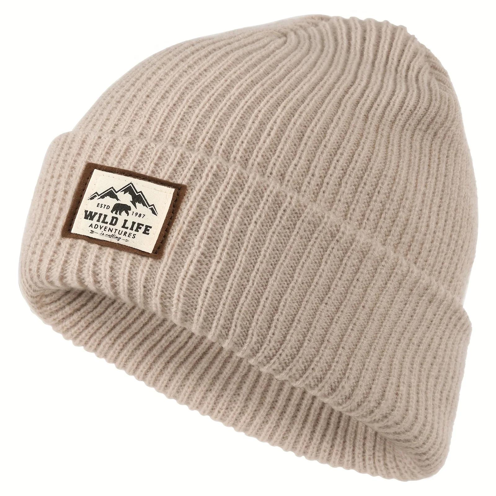 

Winter Autumn Knitted Beanie Hat Soft Elastic Warm Cycling Skull Cap Windproof Men Women Hiking Camping Headcover бежевий