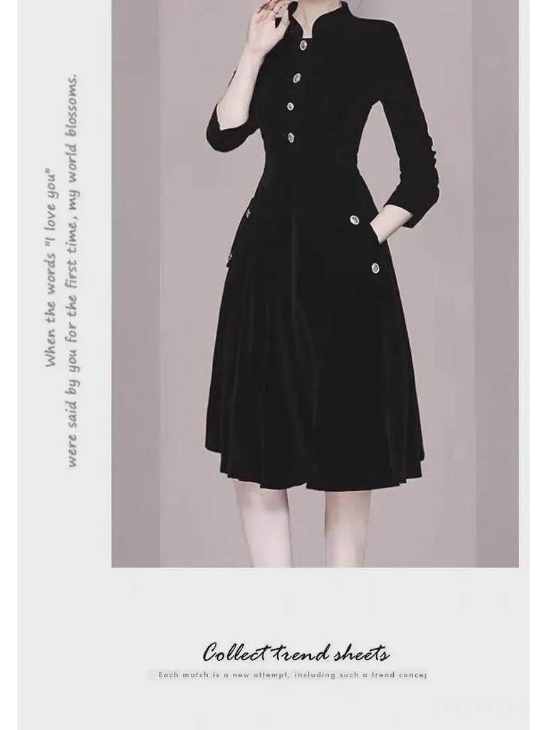 Retro-Swing-Kleid im Hepburn-Stil: 2023 Frühling Socialite Chic mit Stehkragen