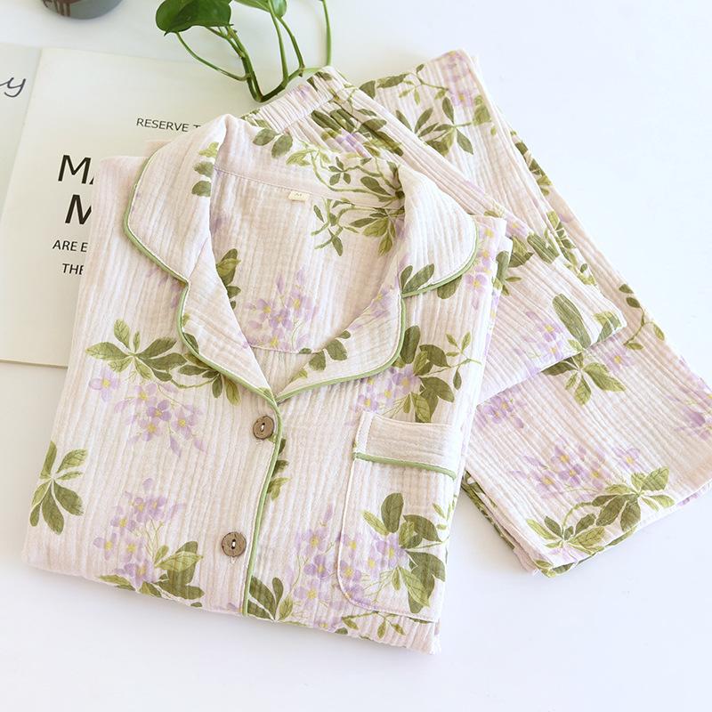 2026 New Spring and Autumn Women's Pajama Set 100% Cotton Long Sleeve Long Pants Two Piece Home Clothes Sleepwear Ladies