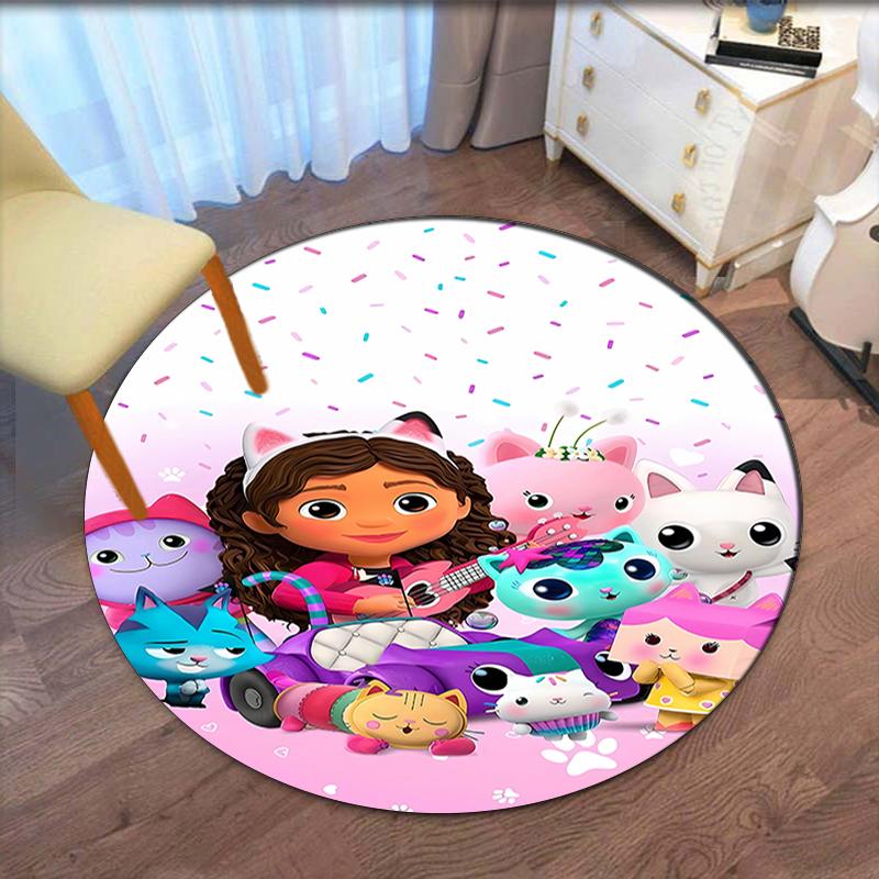 Gabby's Dollhouse Printed Round Rug Carpet Chair Rug Area Rug Entryway Doormats,for Office Chair Living Room Bedroom Kitchen Room.