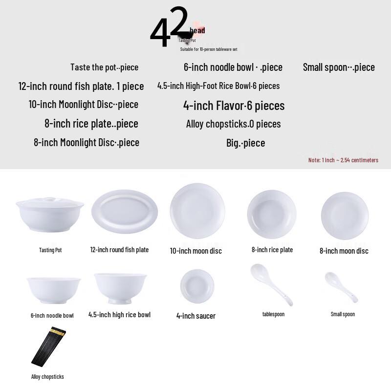 Moode Lanka Pure White Ceramic 42-Piece Dinnerware Set for 8