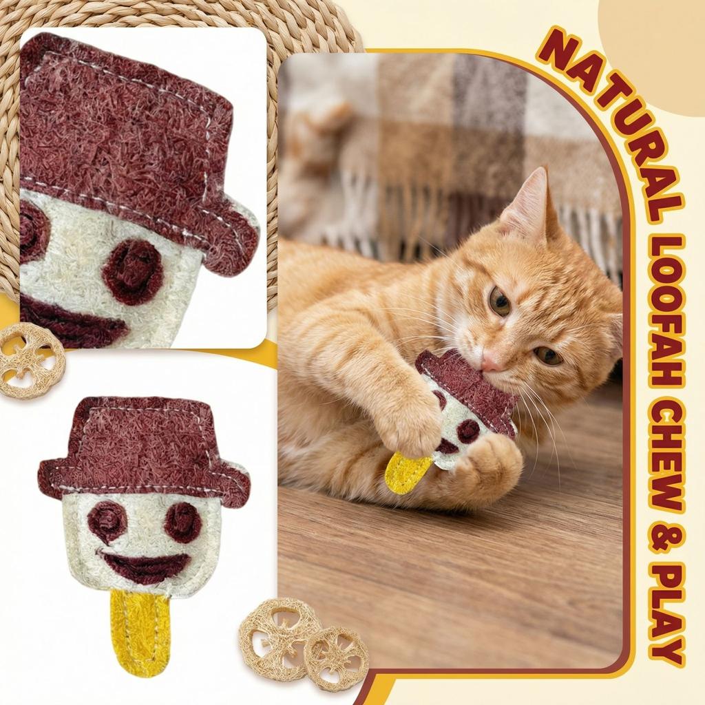 Natural Loofah Cat Toy for Scratching and Chewing Durable Pet Self-Entertainment Interactive Catnip Toy for Dental Health and Play