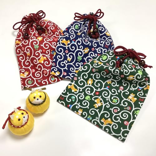 Kyosuke Made Japan Goshuincho Case Bag Pouch Cotton 100 Approximately 26.518cm Engi-ya Shiba Inu Green Japanese Pattern Shiba-chan Good Luck Large