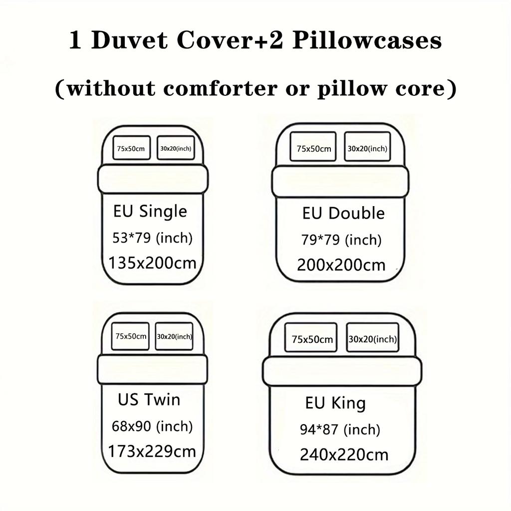 3-Piece Down Duvet Cover (1 Down Duvet Cover+2 Pillowcases No Core) Skull And Flower Head Digital Printed Bedding Soft Warm