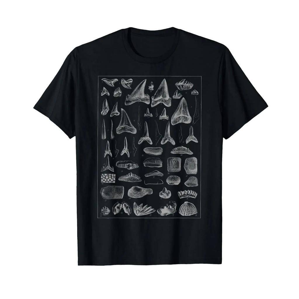 Vintage Shark T Shirtth Fossils Paleontology Jurassic Period Shirt Vintage Top For Everyday Wear Breathable Streetwear