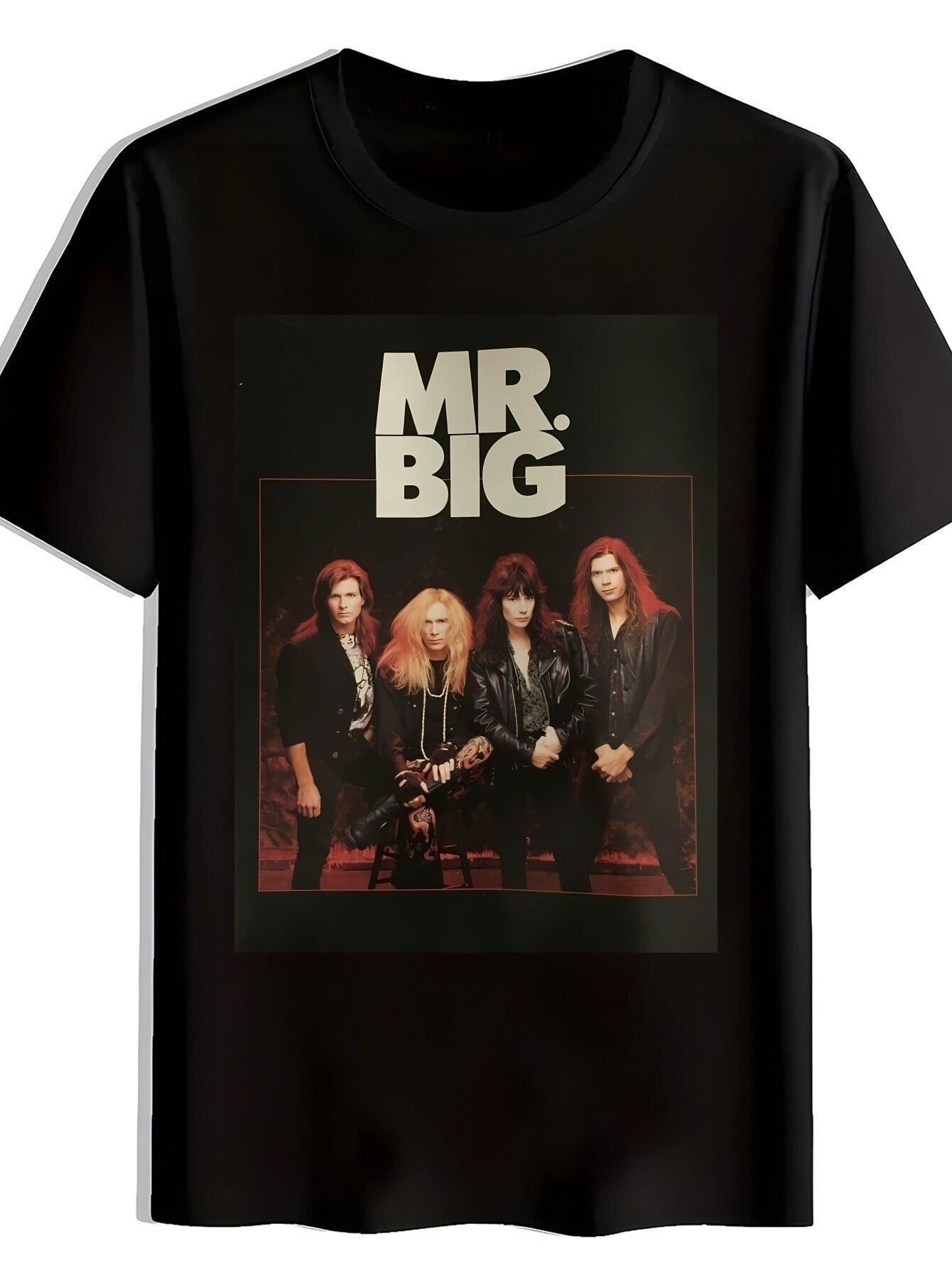 Mr. Big Rock Band Graphic T-shirt - Black Casual Summer Polyester Tee for Men XXL