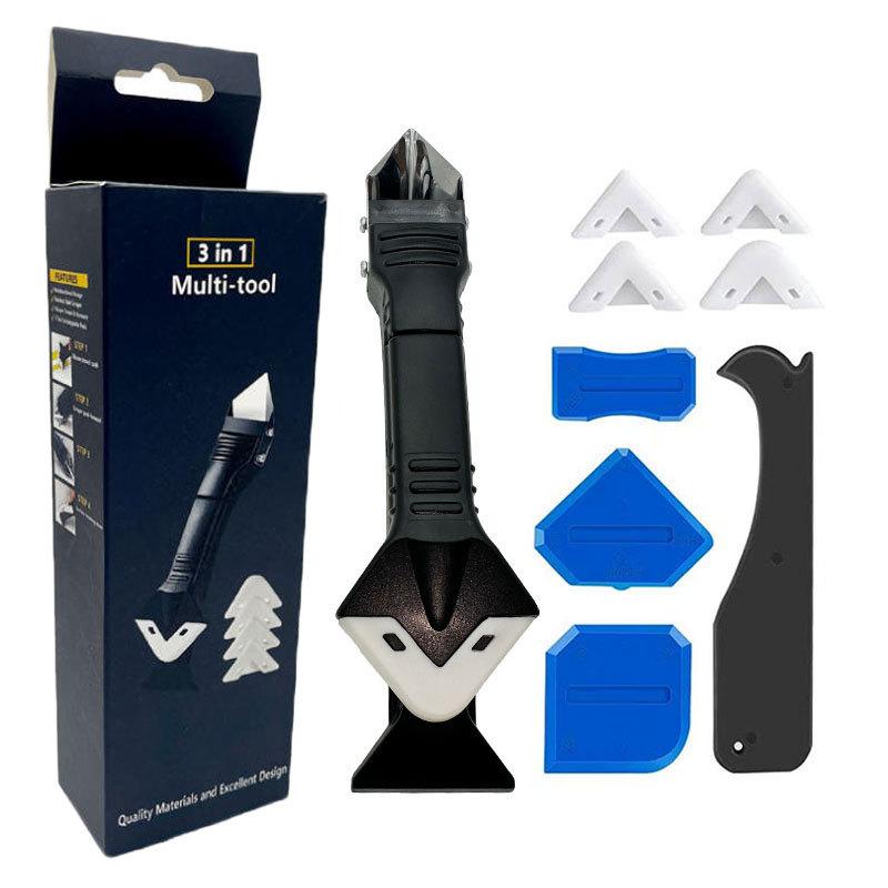 5 in 1 Metal Shovel Glue Tool Kit: Silicone Spatula, Caulk Remover, Grout Removal, Sealant Finishing & Corner Scrap