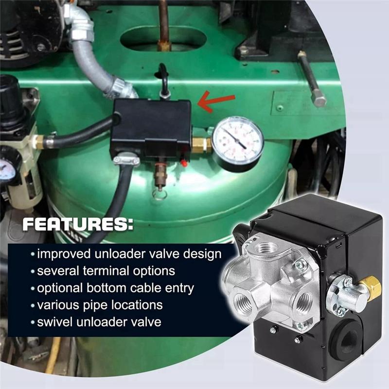 Portable 23474570 Pressure Switch W/ Unloader &On/Off Lever For Ingersoll Rand Compressor