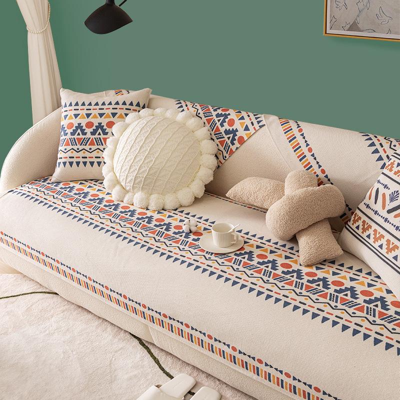 Retro Cotton and Linen Sofa Cushion, Summer and All Seasons Cushion, Sofa Cover, Backrest Towel