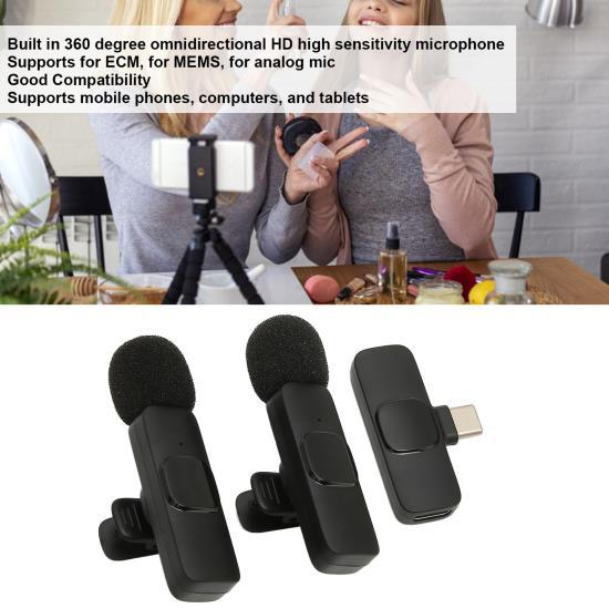 Wireless Lavalier Microphone 1 for 2 Lavalier Lapel Mic Supports Recording While Charging for Live Stream Interview