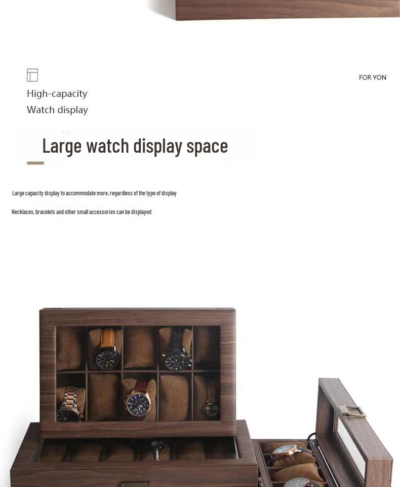 Dustproof Wood Grain Leather Jewelry Watch Box with Glass Display Top