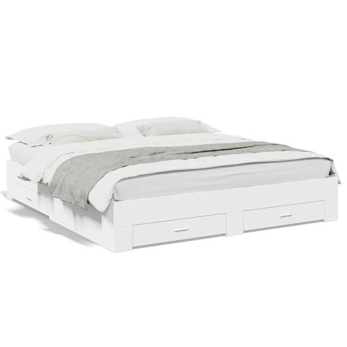 VidaXL Bed Frame with Drawers White 200x200 Cm Engineered Wood, Bed, Storage Bed, Double Bed Frame, Double Bed 3280356