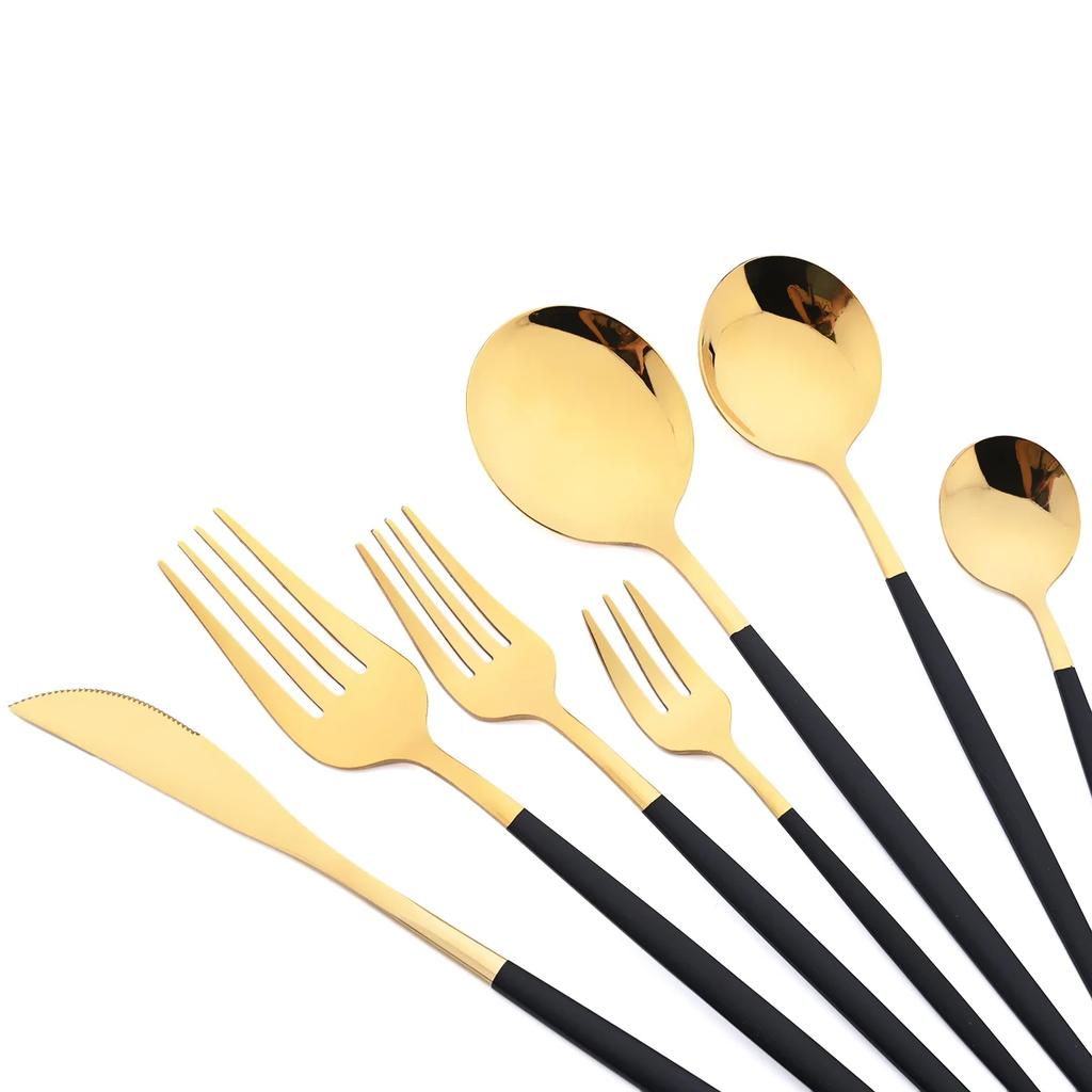 48-teiliges Schwarzgold Besteckset Messer Gabel Kaffeelöffel Geschirr Edelstahl Besteck Tafelbesteck Westliche Küche Silberwaren