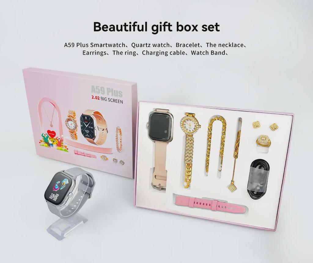 A59PLUS Smartwatch Gift Set with 2.02" HD Screen and Information Reminder Bracelet
