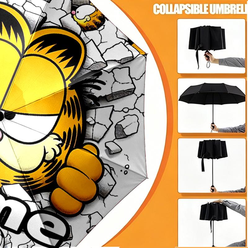 Custom Name Personalized Garfield Print Umbrella, Auto Open Close, 8‑Rib Sturdy Frame, Commute Camping Hiking Use, Birthday Gift