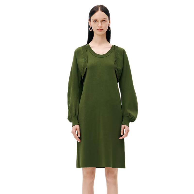 

Women s Retro Military Green Two-Piece Knitted Dress Set S