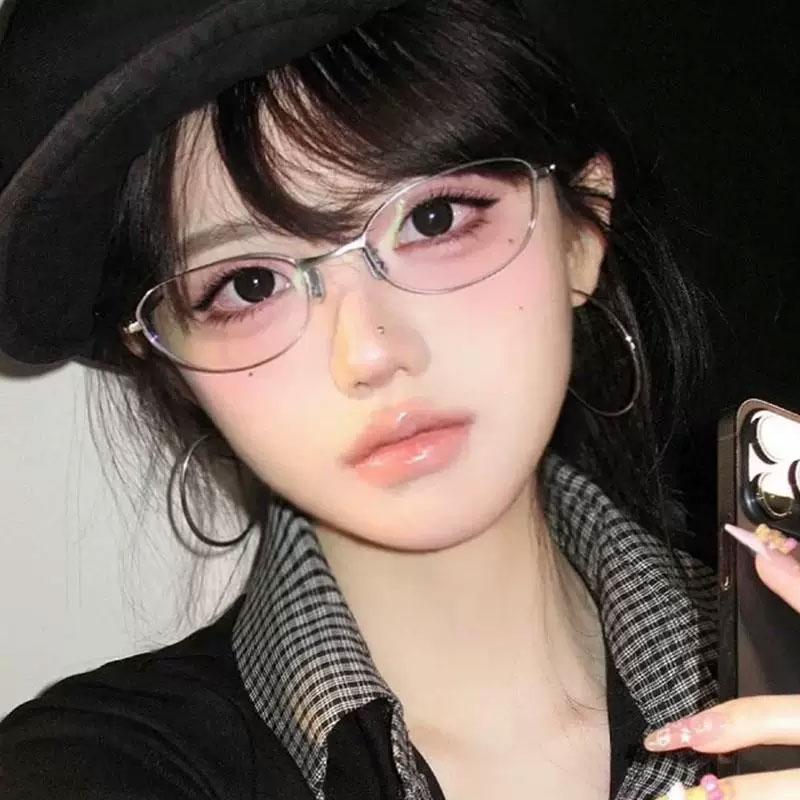 New Fashion Glasses Frame Men Women Ultralight Cat Eye Metal Frame Anti Blue Light Transparent Lens Optical Eyeglasses